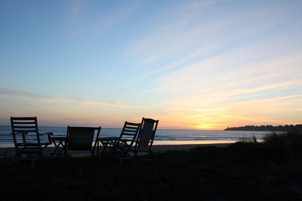 sunset, nature, chairs